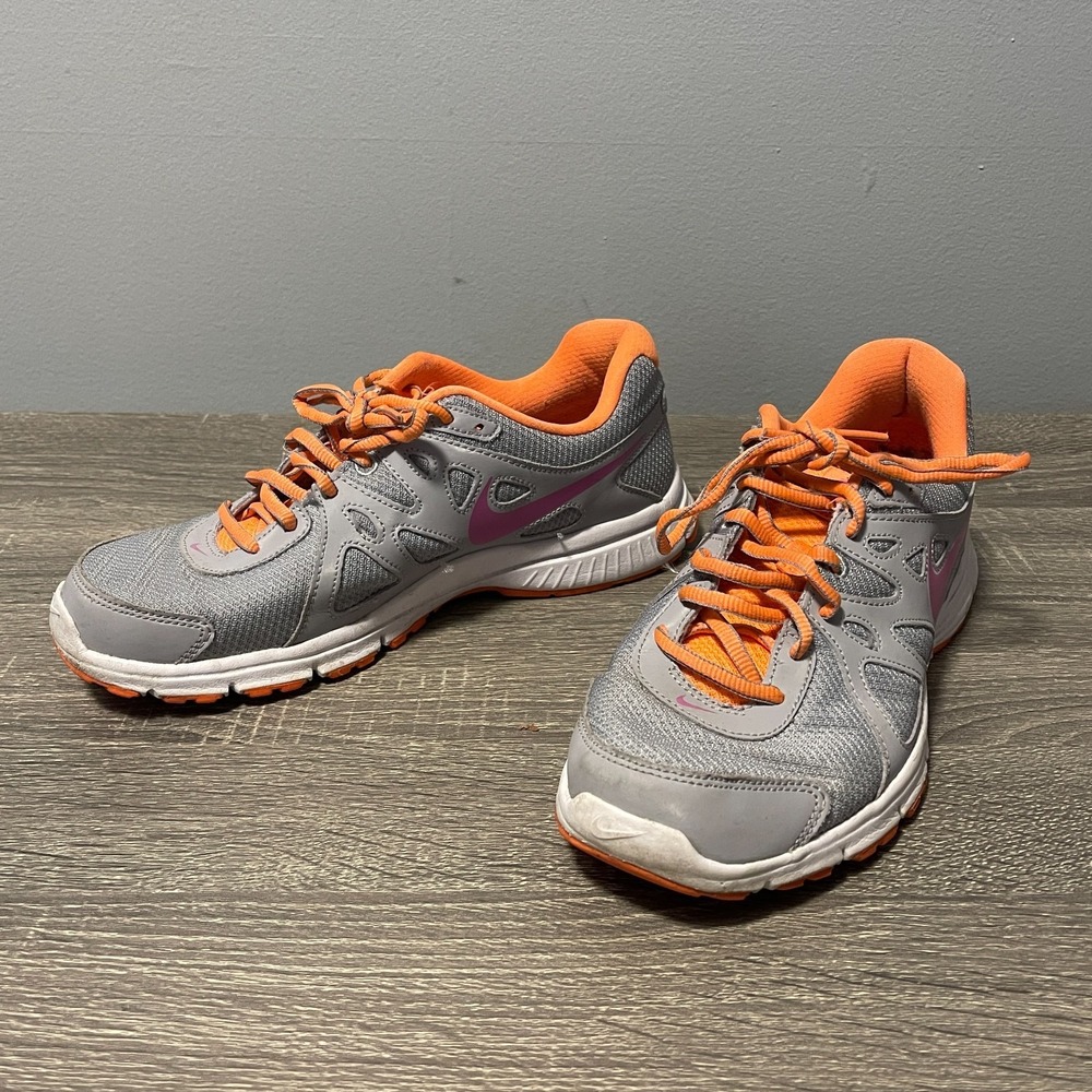 Nike Women's Running Shoes 9.5 Revolution 2 Training Low Gray Orange 554900-016